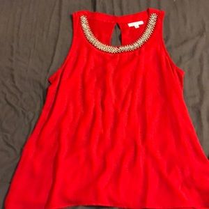 Red embellished neckline shirt